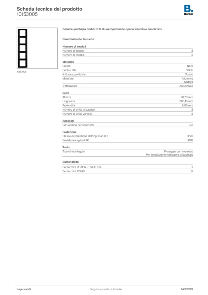 Immagine Berker Scheda tecnica del prodotto 10153005 | Hager Italia