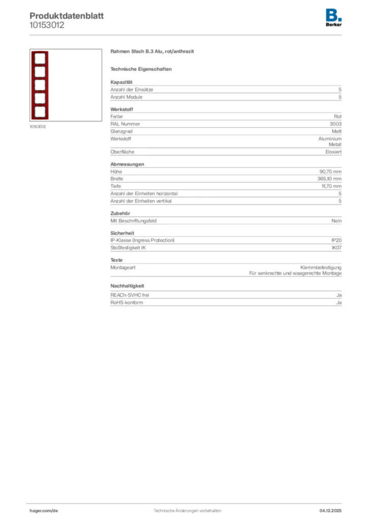 Bild Berker Produktdatenblatt 10153012 | Hager Deutschland