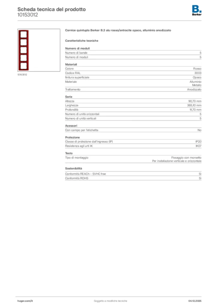 Immagine Berker Scheda tecnica del prodotto 10153012 | Hager Italia