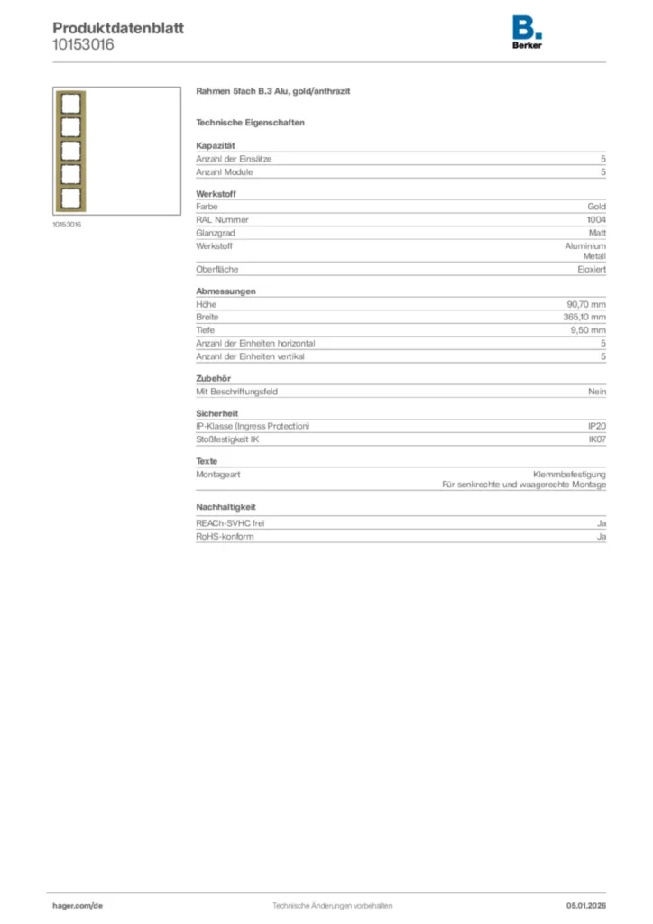 Bild Berker Produktdatenblatt 10153016 | Hager Deutschland