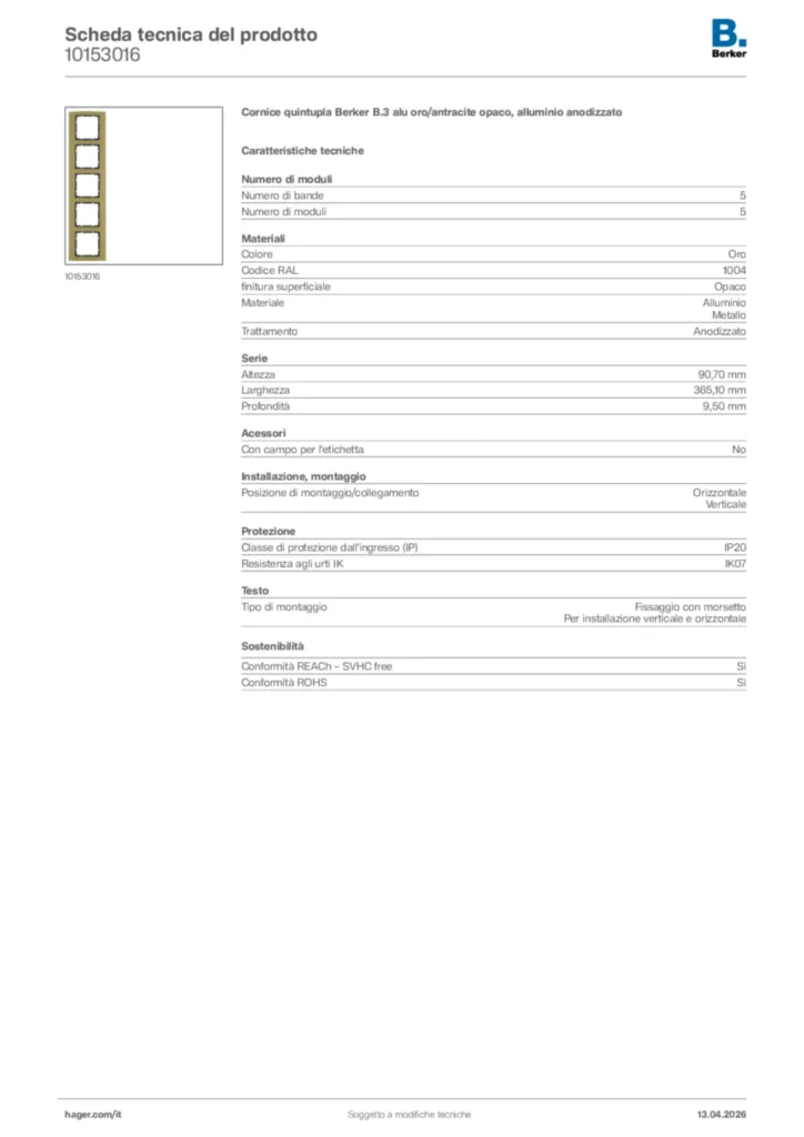 Immagine Berker Scheda tecnica del prodotto 10153016 | Hager Italia