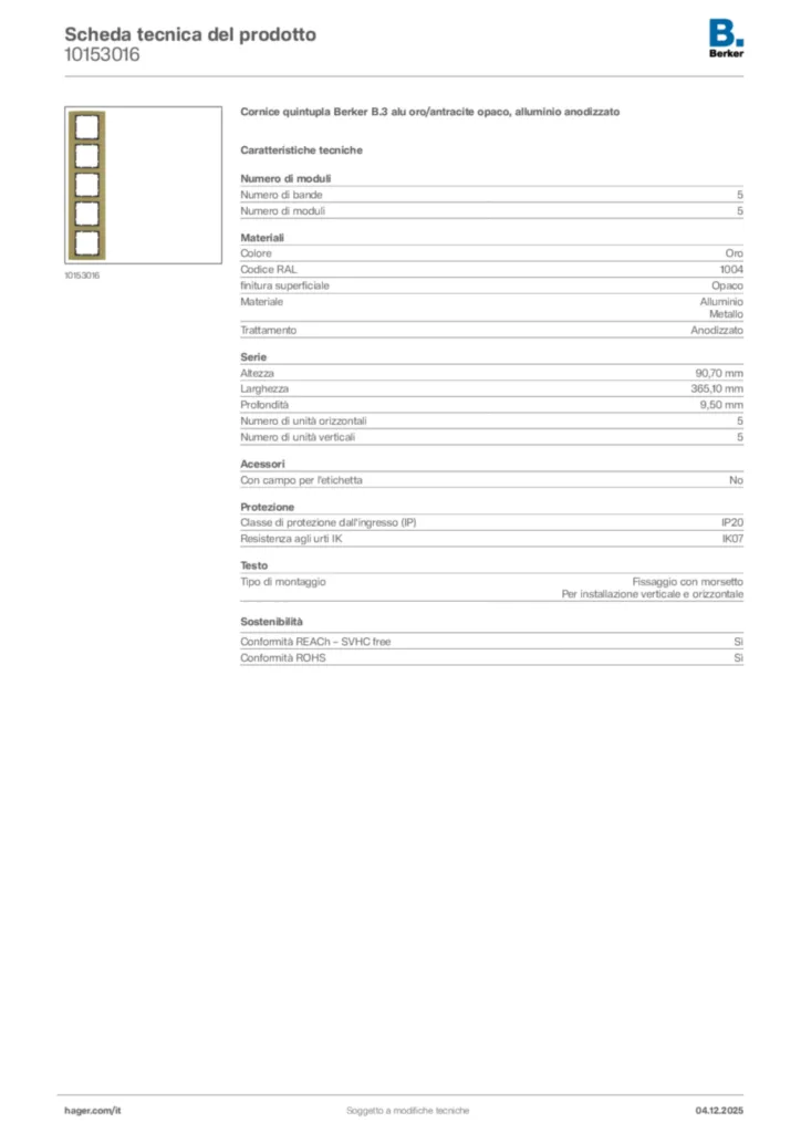 Immagine Berker Scheda tecnica del prodotto 10153016 | Hager Italia
