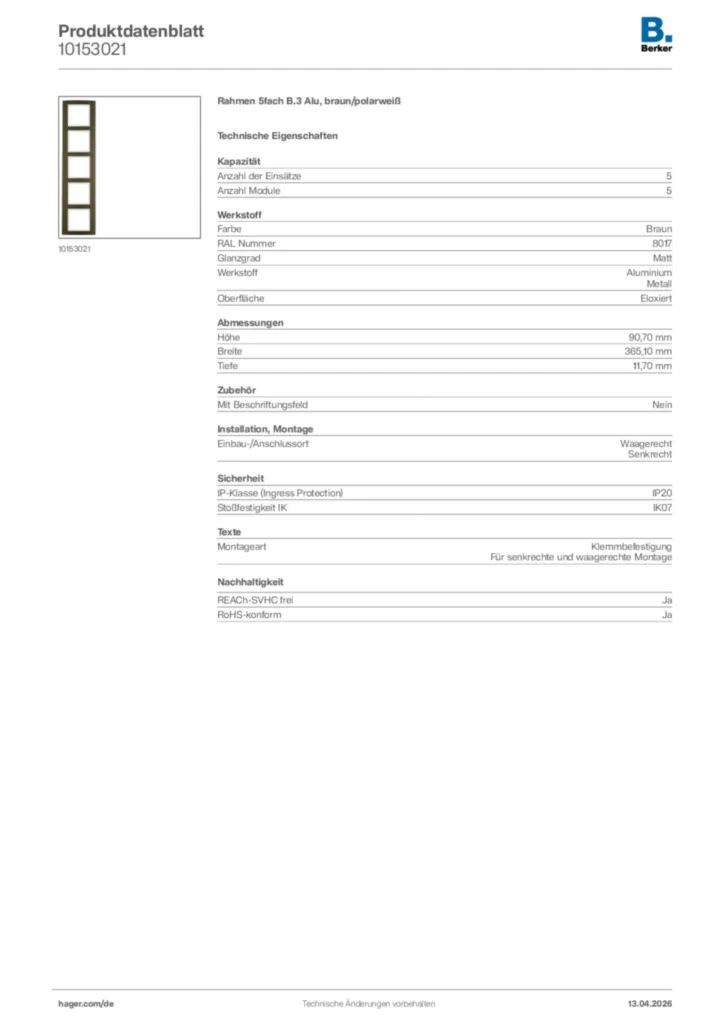 Bild Berker Produktdatenblatt 10153021 | Hager Deutschland