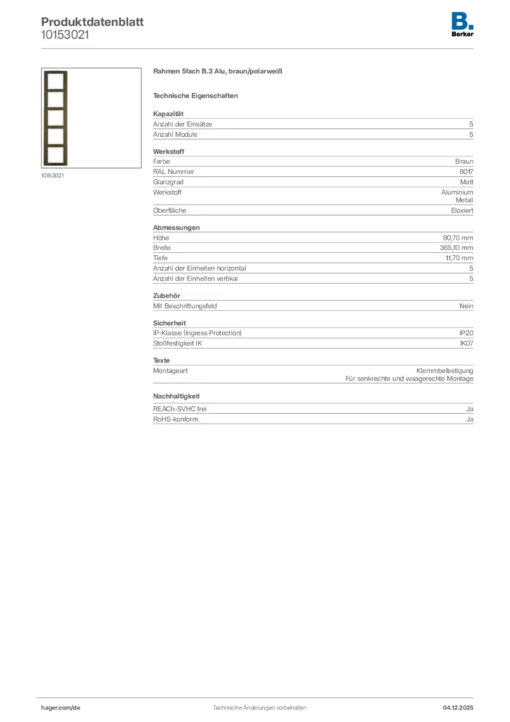 Bild Berker Produktdatenblatt 10153021 | Hager Deutschland