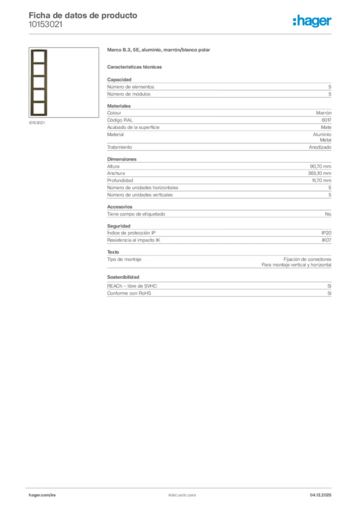 Imagen Hager Ficha de datos de producto 10153021 | Hager España