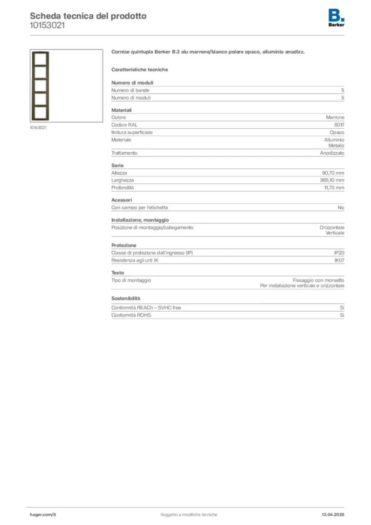 Immagine Berker Scheda tecnica del prodotto 10153021 | Hager Italia