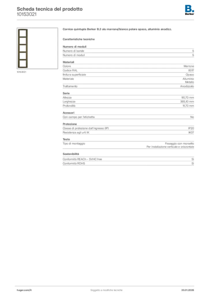 Immagine Berker Scheda tecnica del prodotto 10153021 | Hager Italia