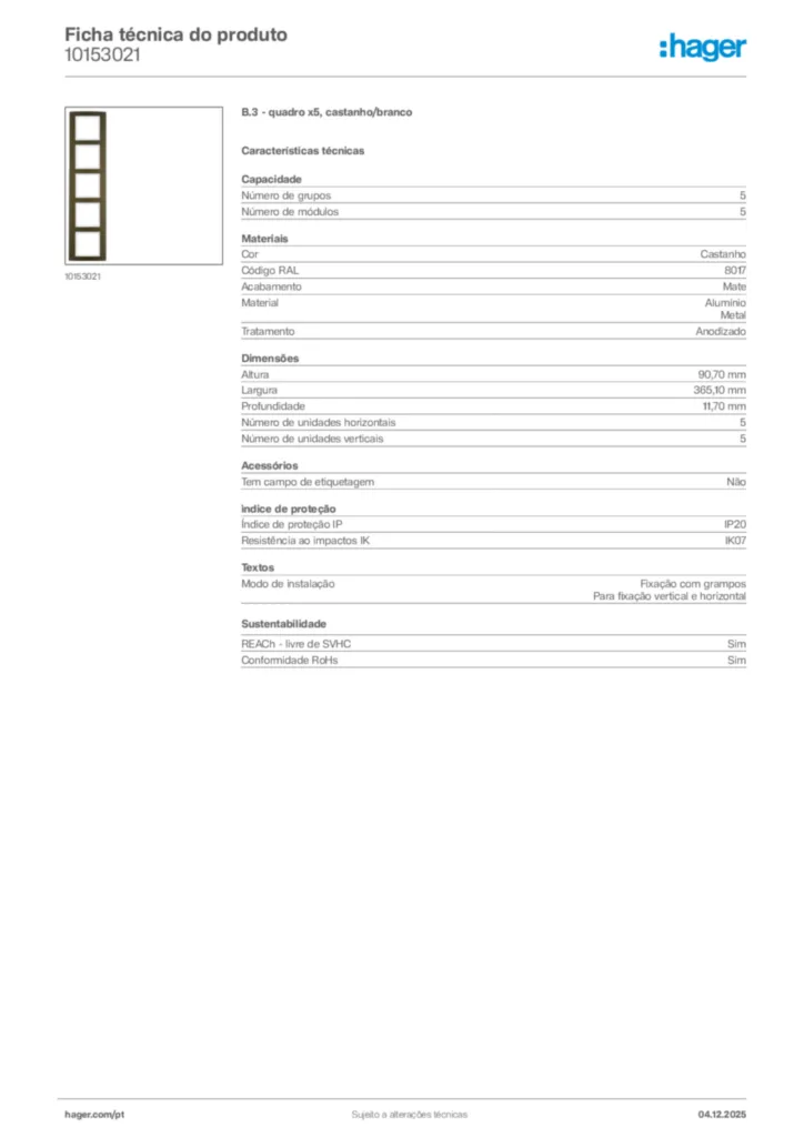 Imagem Hager Ficha técnica do produto 10153021 | Hager Portugal