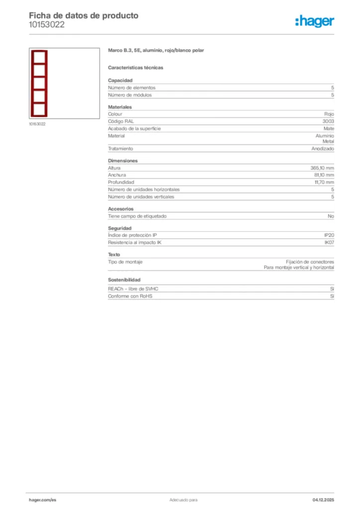 Imagen Hager Ficha de datos de producto 10153022 | Hager España