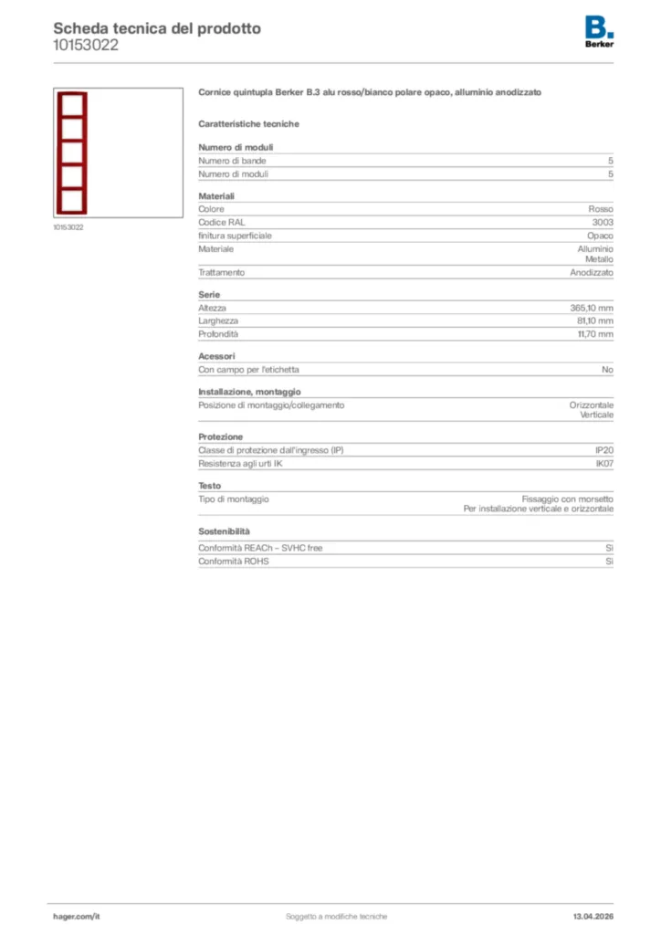 Immagine Berker Scheda tecnica del prodotto 10153022 | Hager Italia