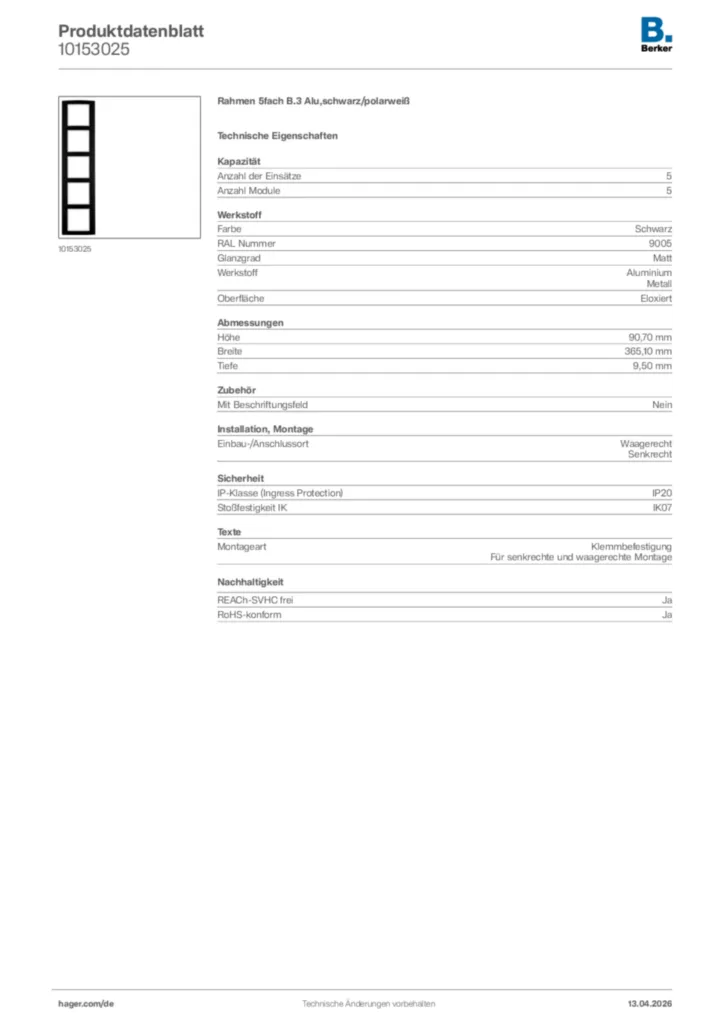 Bild Berker Produktdatenblatt 10153025 | Hager Deutschland