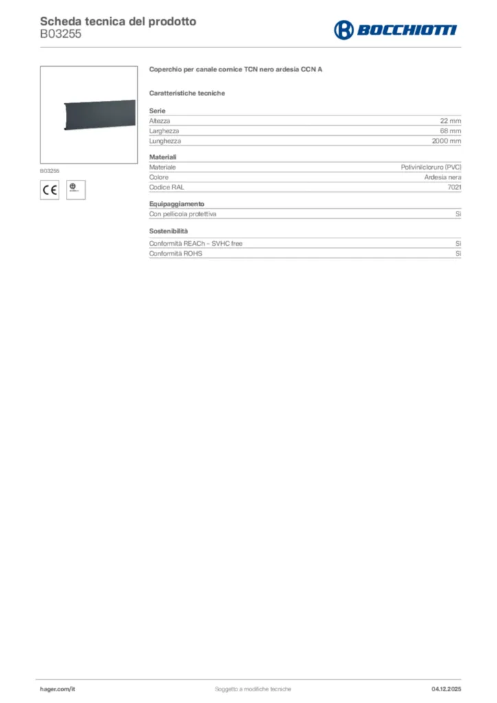 Immagine Bocchiotti Scheda tecnica del prodotto B03255 | Hager Italia