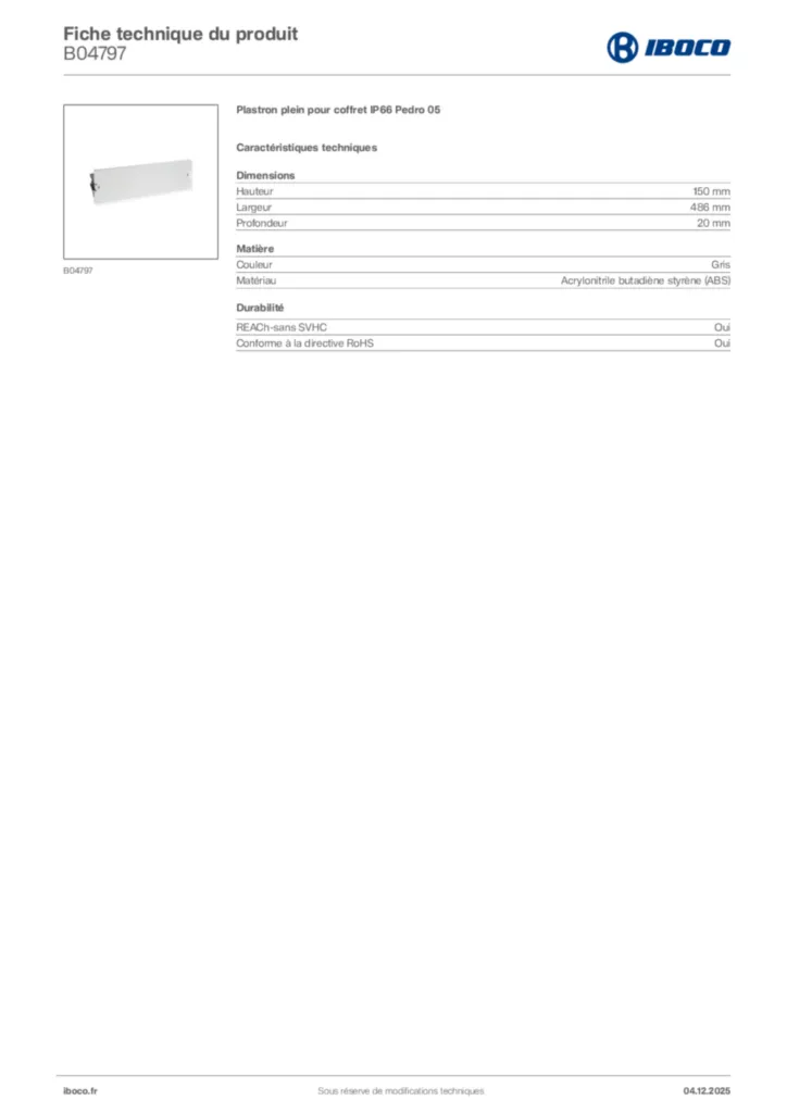 Image Iboco Fiche technique du produit B04797 | Hager France