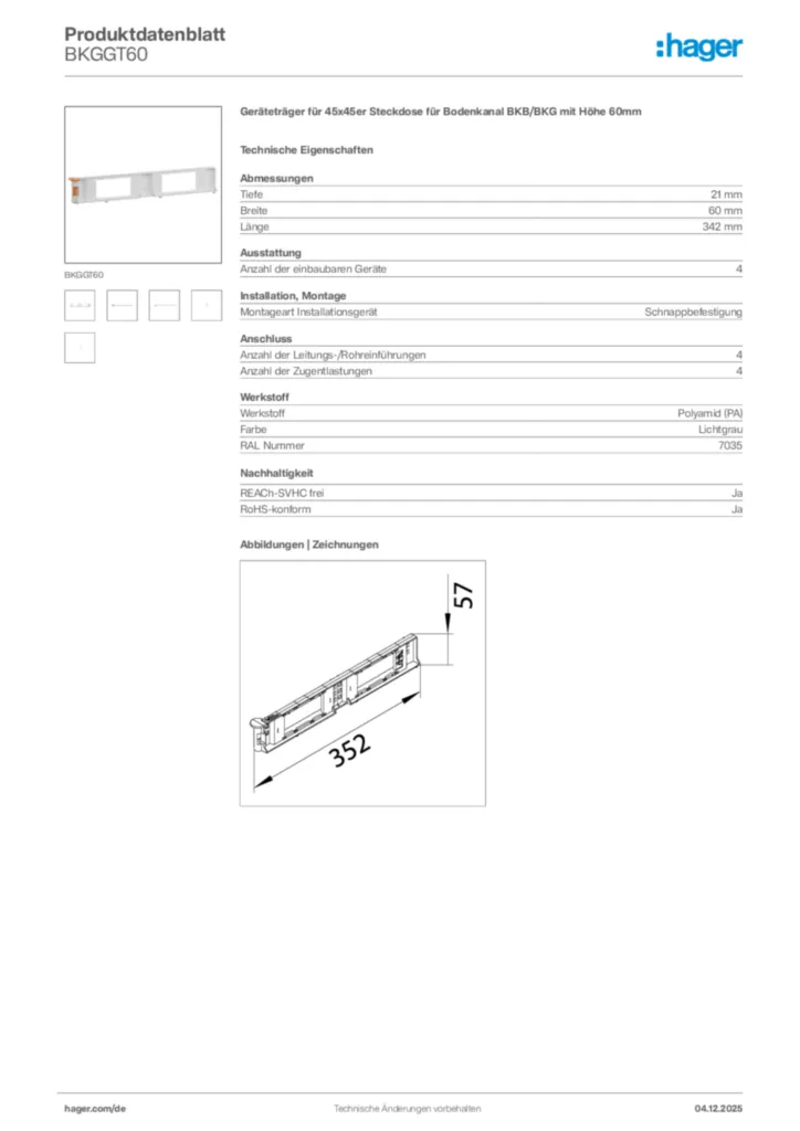 Bild Hager Produktdatenblatt BKGGT60 | Hager Deutschland