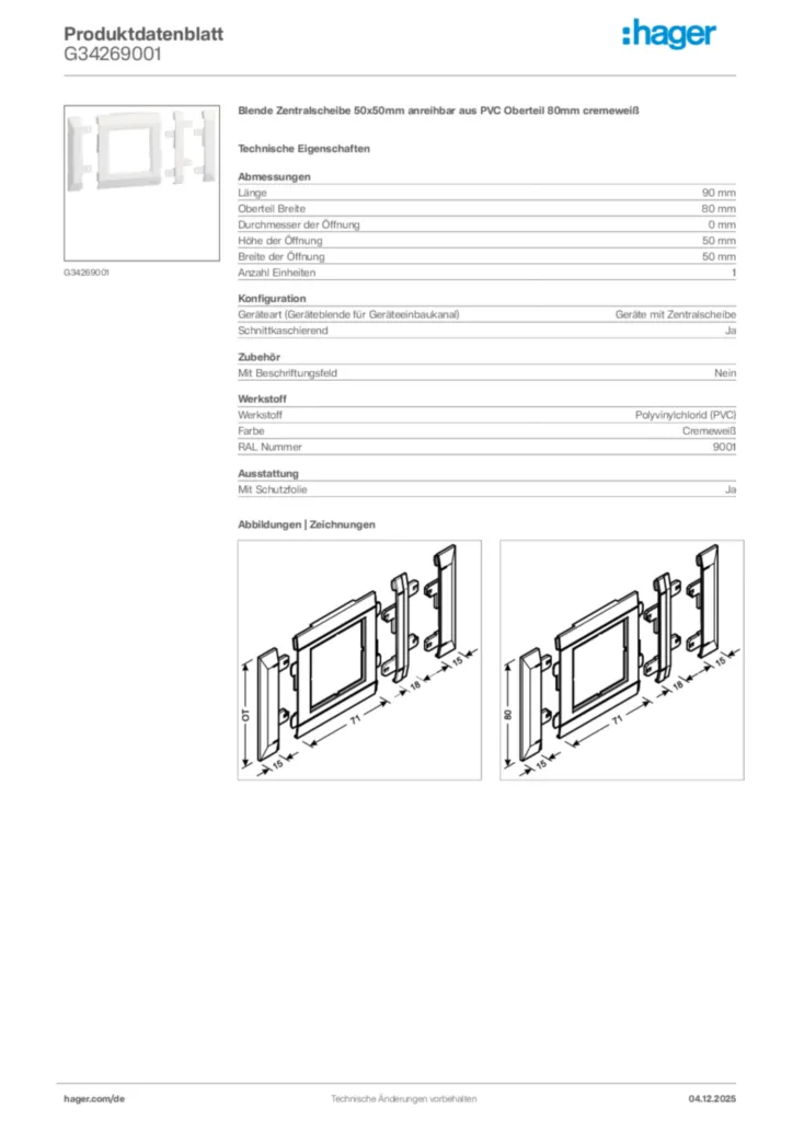 Bild Hager Produktdatenblatt G34269001 | Hager Deutschland