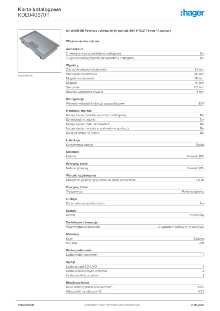 Zdjęcie Hager Karta katalogowa KDE04087011 | Hager Polska