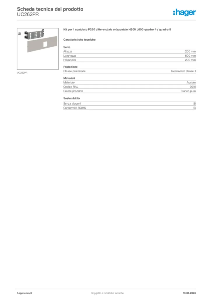 Immagine Hager Scheda tecnica del prodotto UC262PR | Hager Italia