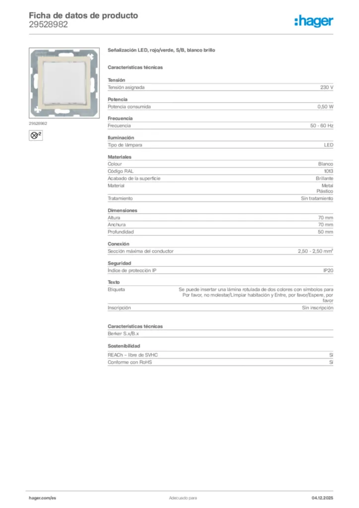Imagen Hager Ficha de datos de producto 29528982 | Hager España