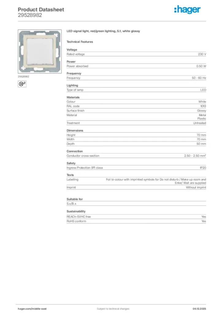 Image Hager Product data sheet 29528982  | Hager
