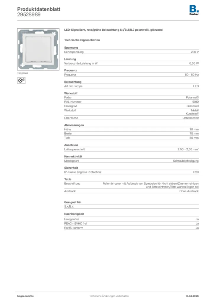 Bild Berker Produktdatenblatt 29528989 | Hager Deutschland