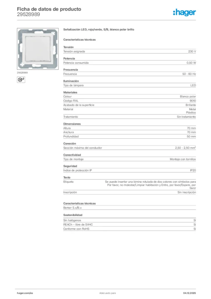 Imagen Hager Ficha de datos de producto 29528989 | Hager España