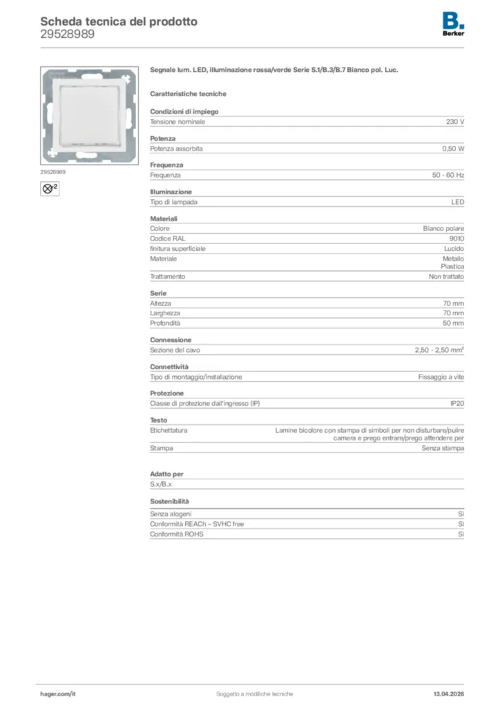 Immagine Berker Scheda tecnica del prodotto 29528989 | Hager Italia