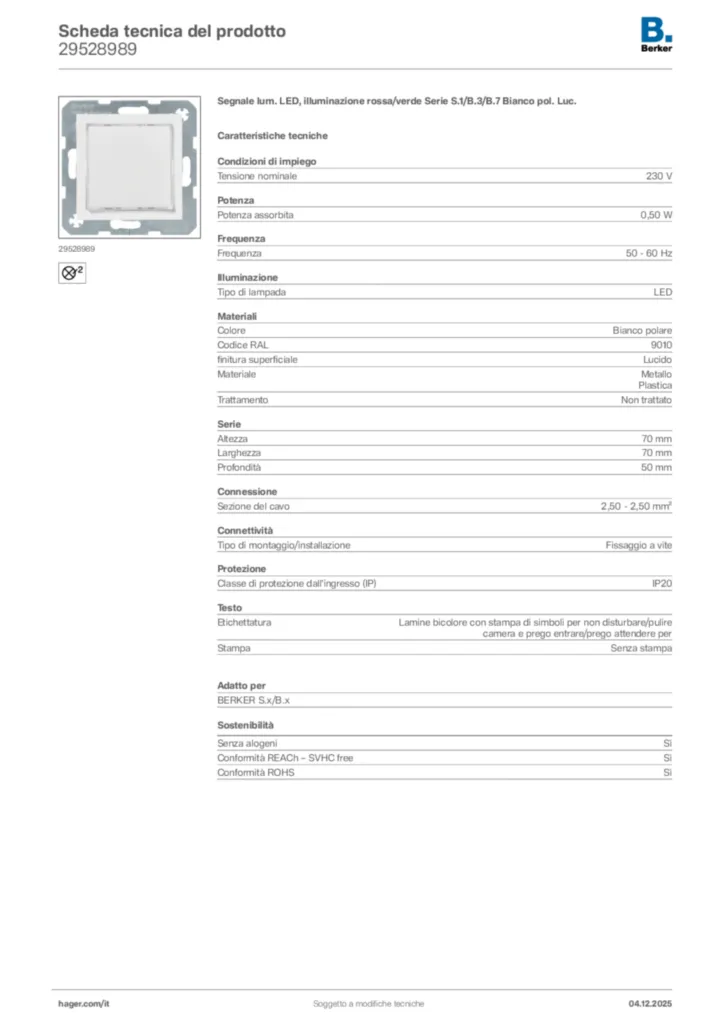 Immagine Berker Scheda tecnica del prodotto 29528989 | Hager Italia