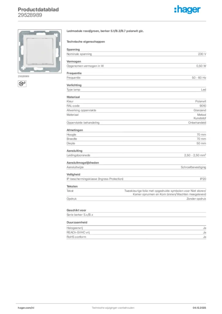 Afbeelding Hager Productdatablad 29528989 | Hager Nederland