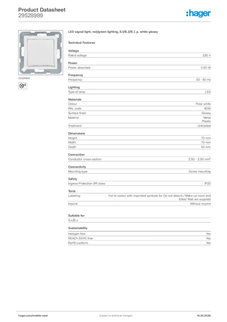 Image Hager Product data sheet 29528989  | Hager