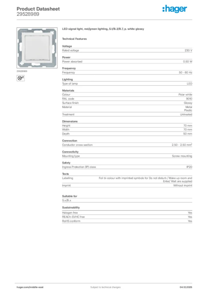 Image Hager Product data sheet 29528989  | Hager
