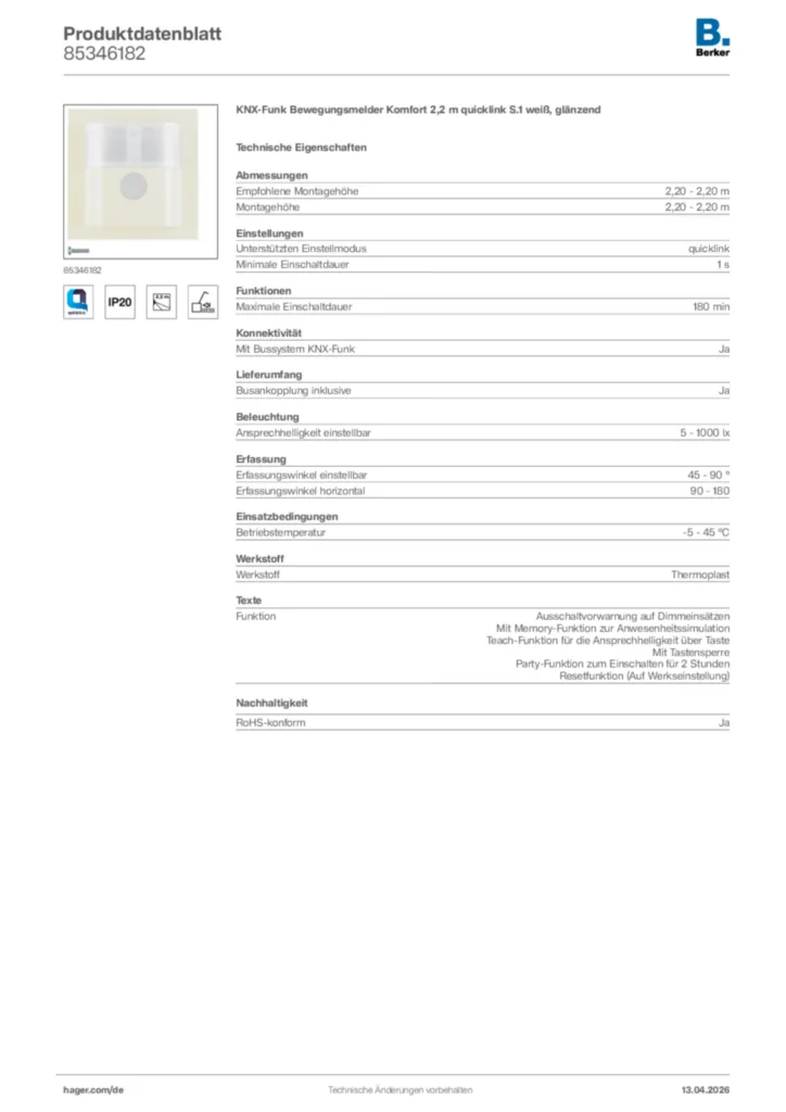 Bild Berker Produktdatenblatt 85346182 | Hager Deutschland