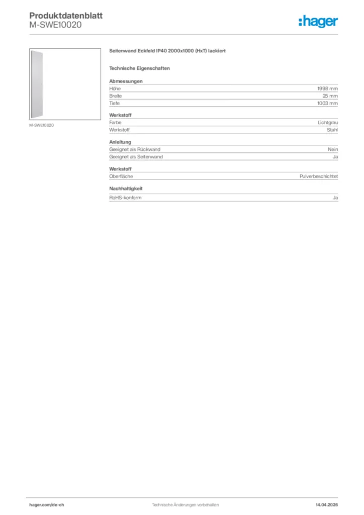 Bild Hager Produktdatenblatt M-SWE10020 | Hager Schweiz