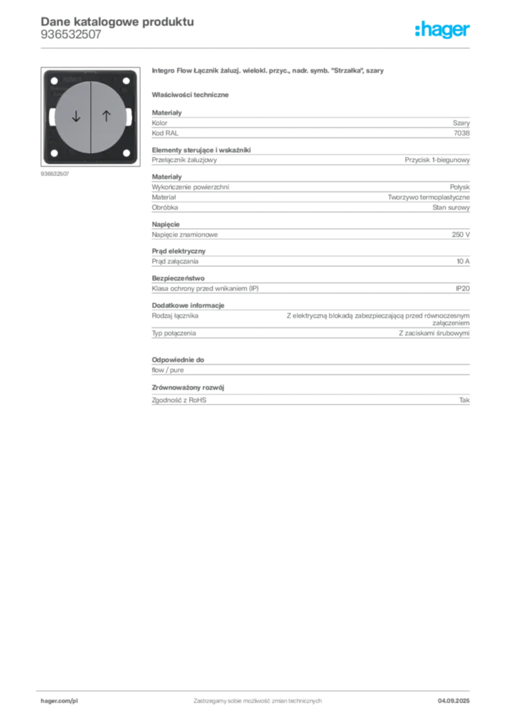 Zdjęcie Hager Dane katalogowe produktu 936532507 | Hager Polska