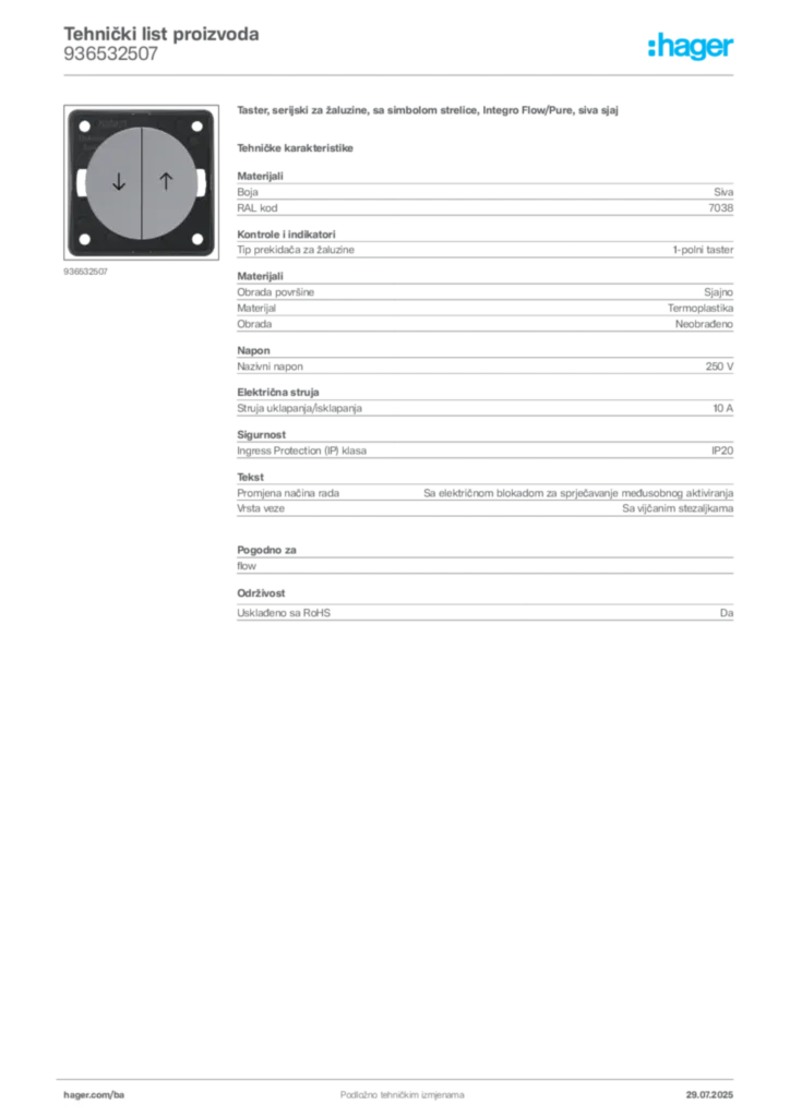 Slika Hager Product data sheet 936532507  | Hager