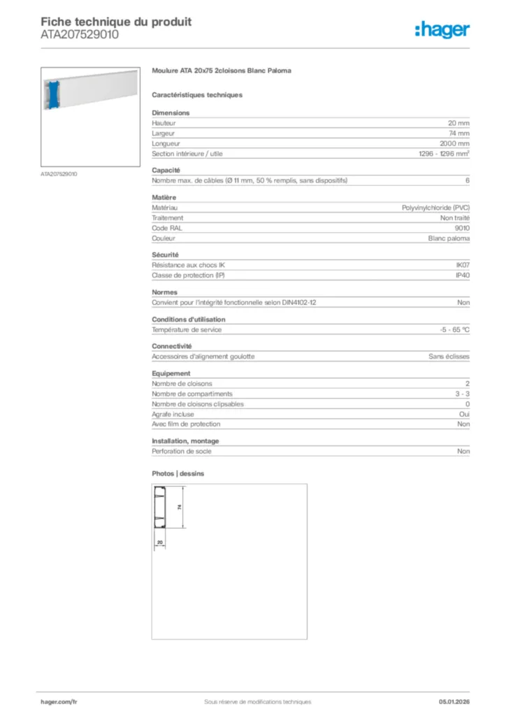Image Hager Fiche technique du produit ATA207529010 | Hager France