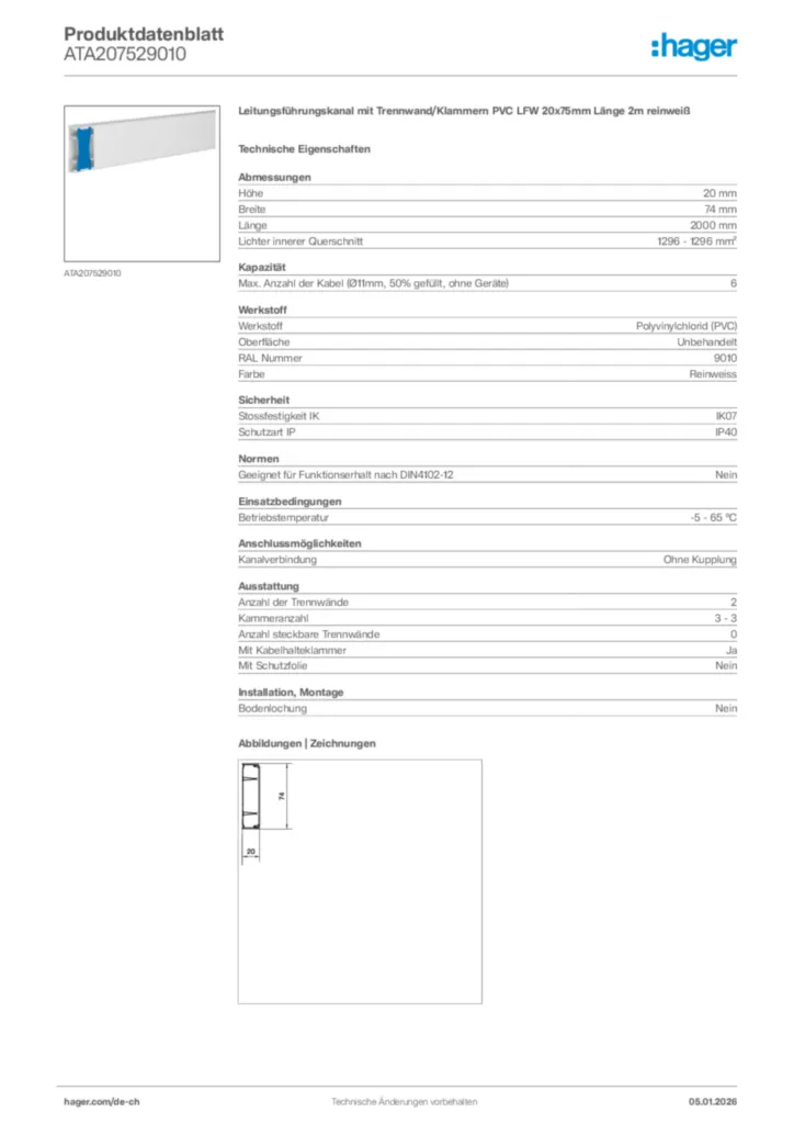 Bild Hager Produktdatenblatt ATA207529010 | Hager Schweiz