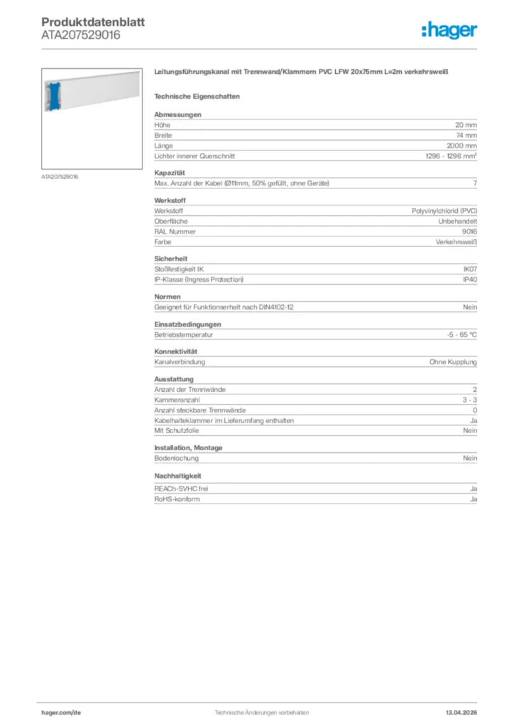 Bild Hager Produktdatenblatt ATA207529016 | Hager Deutschland