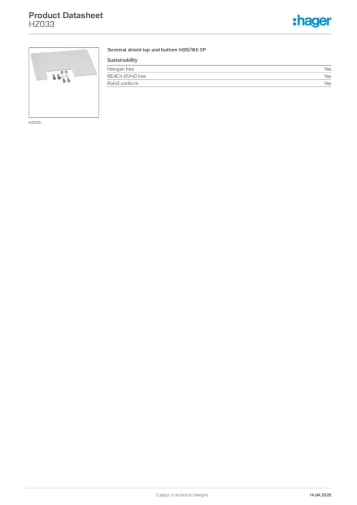 Image Hager Product data sheet HZ033  | Hager Africa