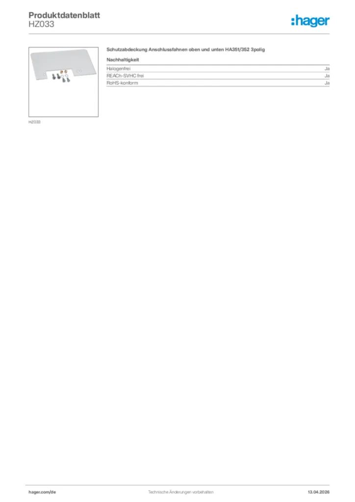 Bild Hager Produktdatenblatt HZ033 | Hager Deutschland