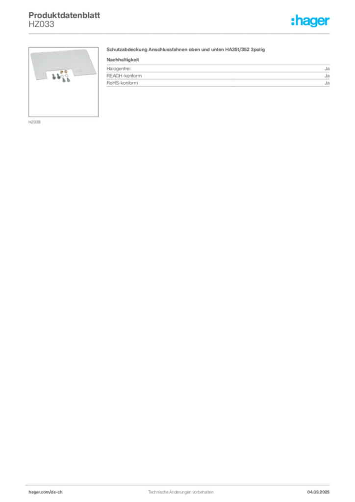 Bild Hager Produktdatenblatt HZ033 | Hager Schweiz