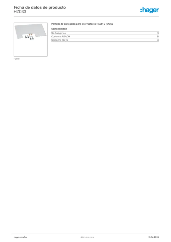 Imagen Hager Ficha de datos de producto HZ033 | Hager España