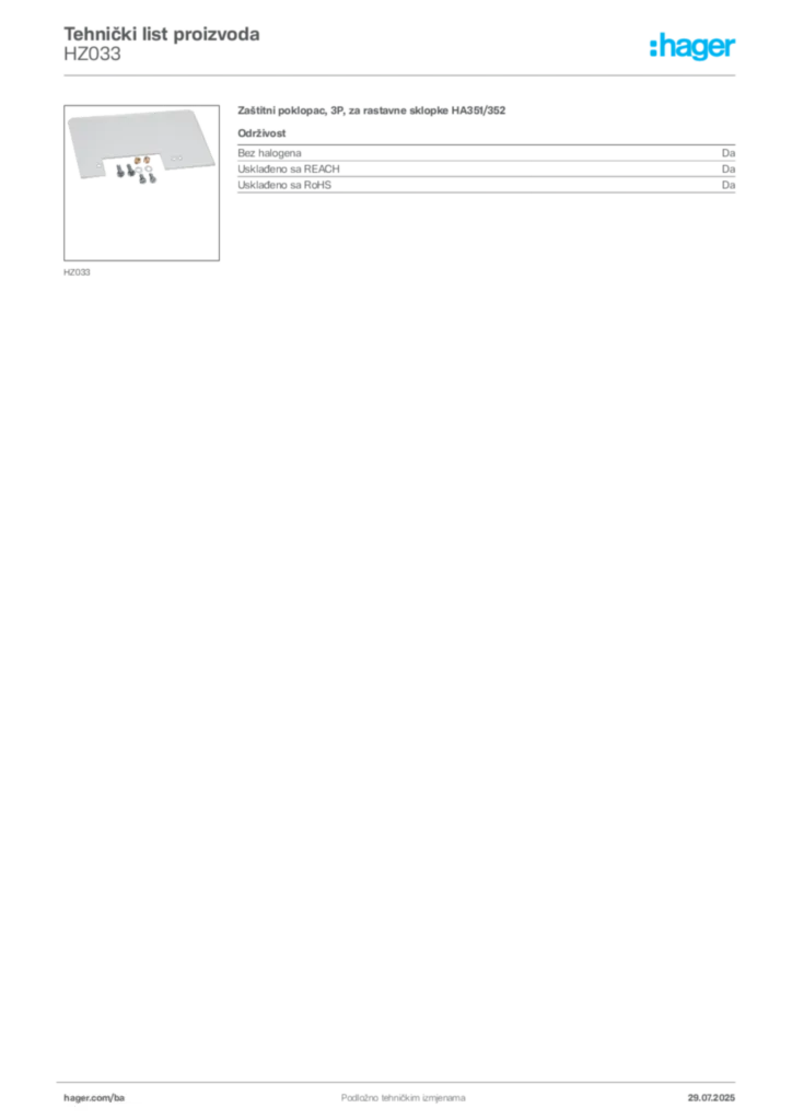 Slika Hager Product data sheet HZ033  | Hager