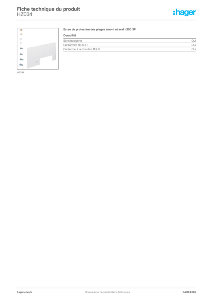 Image Hager Fiche technique du produit HZ034 | Hager France