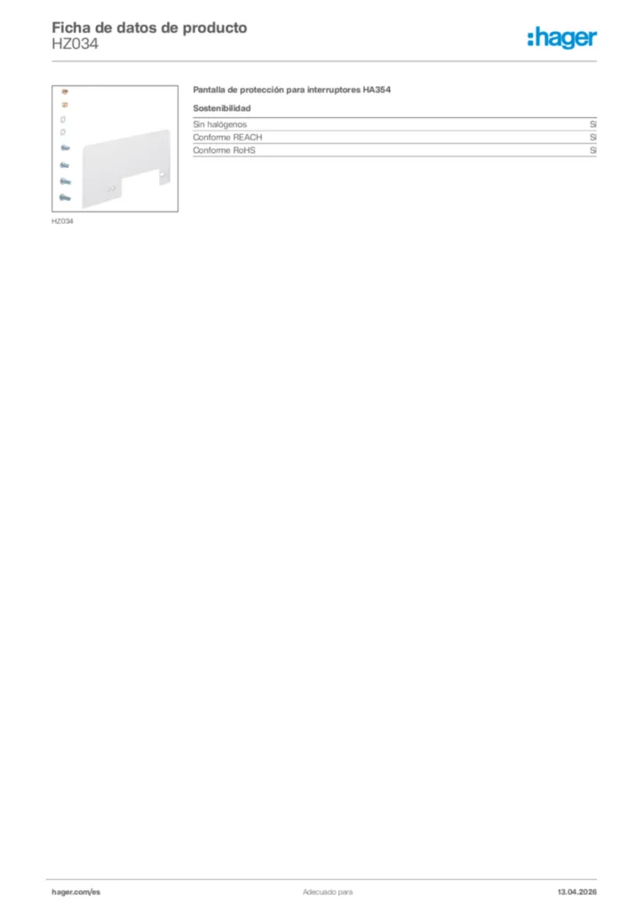 Imagen Hager Ficha de datos de producto HZ034 | Hager España
