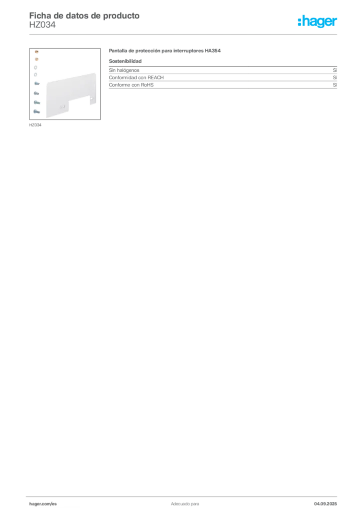 Imagen Hager Ficha de datos de producto HZ034 | Hager España