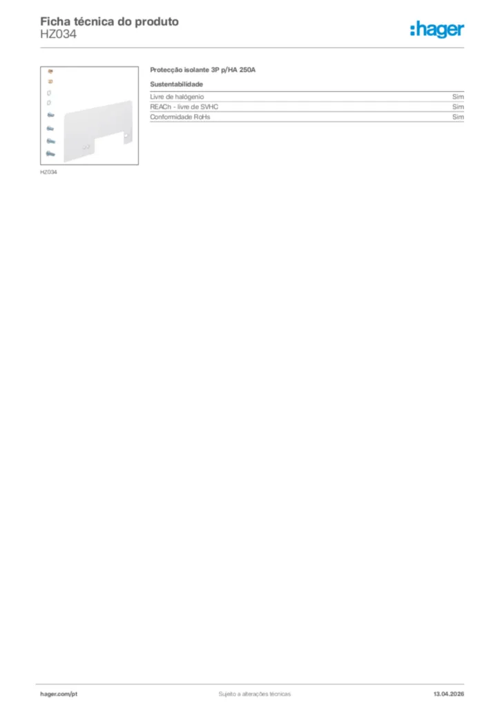 Imagem Hager Ficha técnica do produto HZ034 | Hager Portugal