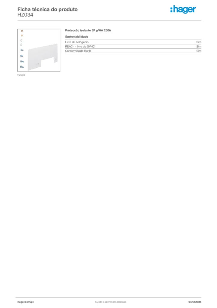 Imagem Hager Ficha técnica do produto HZ034 | Hager Portugal