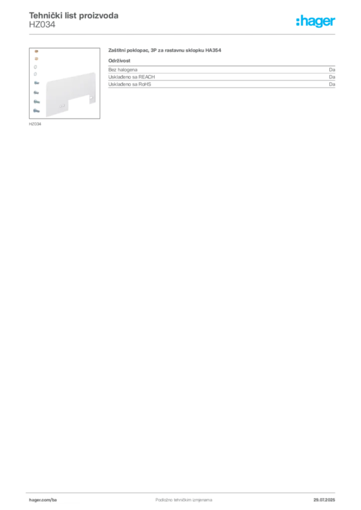 Slika Hager Product data sheet HZ034  | Hager