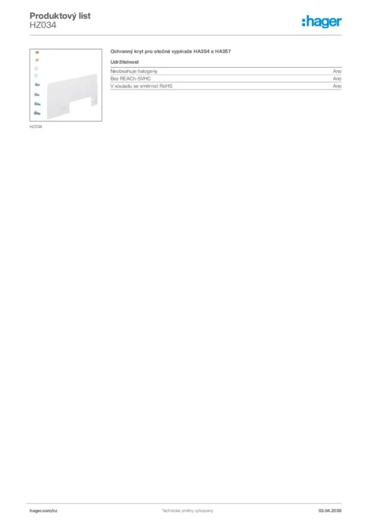 Obrázek Hager Product data sheet HZ034 | Hager