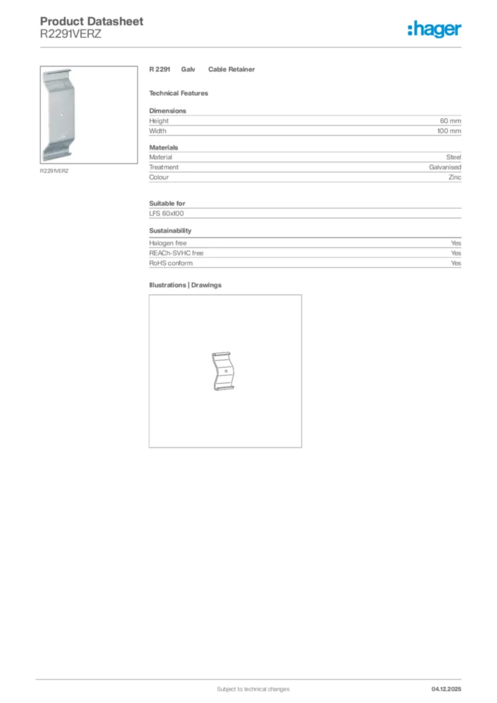 Image Hager Product data sheet R2291VERZ  | Hager Africa
